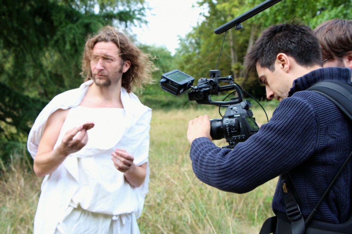 James Kar filming with actor Gavin Palmer as Miracle Man